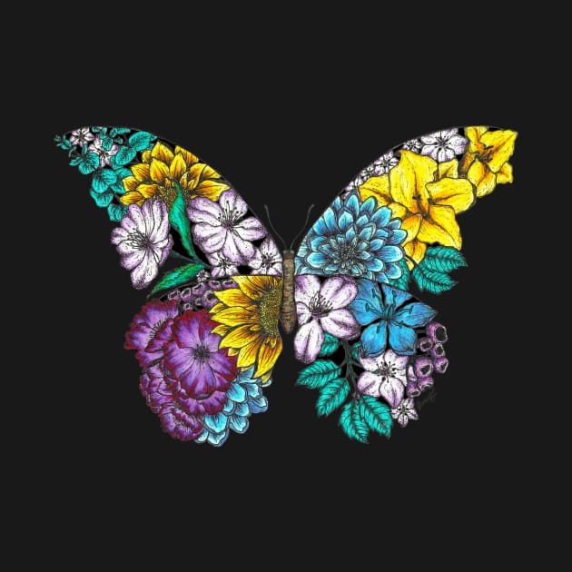 Floral Butterfly Color Black Background by SamuelJ