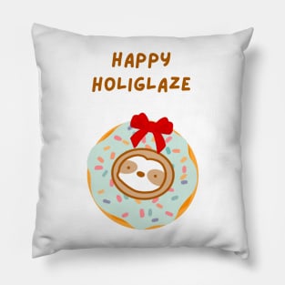 Happy Holidays Christmas Wreath Donut Sloth Pillow