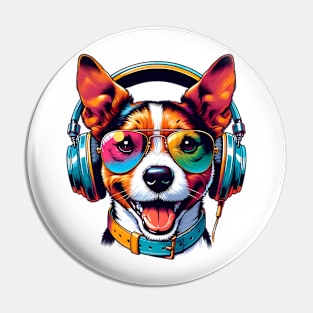 Teddy Roosevelt Terrier DJ Smiling with Groovy Tunes Pin