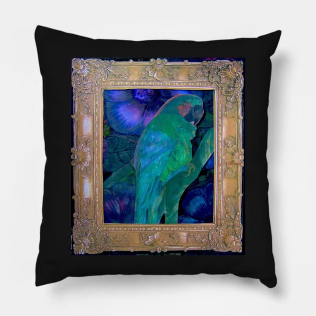 BRIGHT TROPICAL PARROT DECO PRINT GOLD FRAME ART POSTER EXOTIC Pillow by jacquline8689