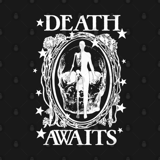 Death Awaits Spooky Goth Mirror Skeleton Halloween Black White by blueversion