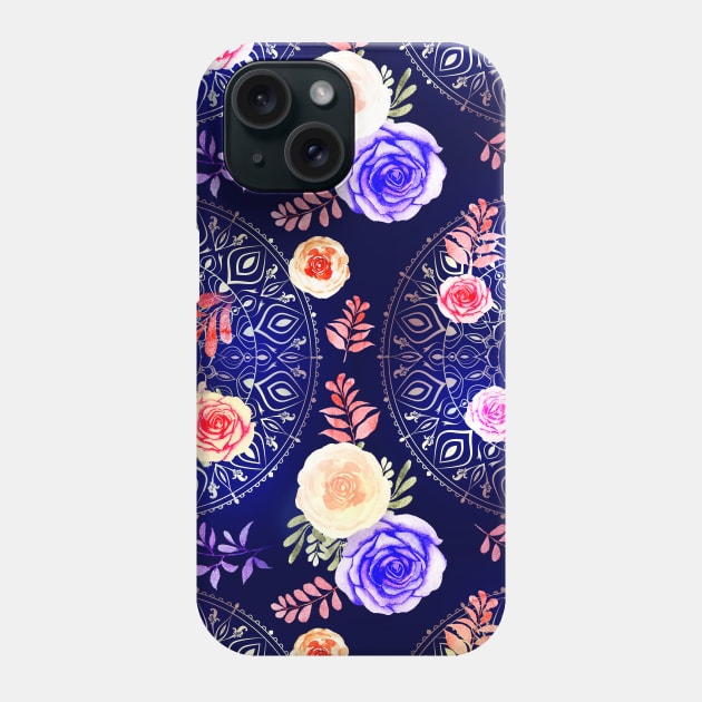 Spring Mandalas and Roses Midnight Blue Phone Case by sandpaperdaisy