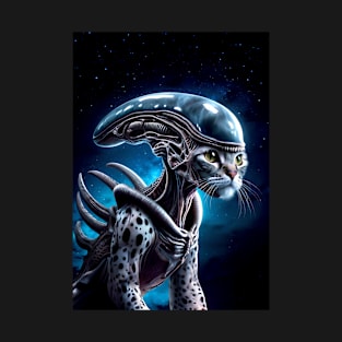 Alien Feline Overlord - Cosmic Kitty Commander Space Theme T-Shirt