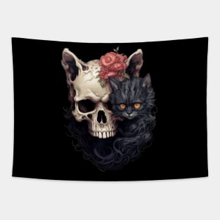 demon cat with a skull Tapestry