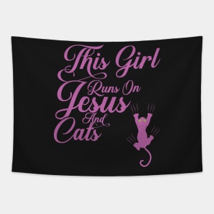 This Girl Runs On Jesus And Cats print Christian Gift Tapestry