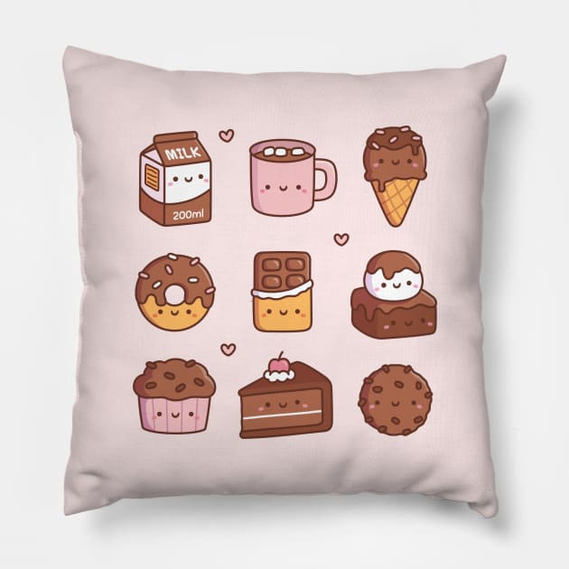 Cute Chocolate Food Doodles Pillow by rustydoodle