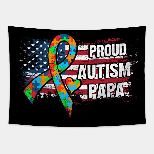 Autism Awareness T-Shirt Pround Autism Papa Vintage USA Flag Gift Tapestry by Lones Eiless