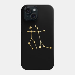 Gemini Zodiac Constellation in Gold - Black Phone Case