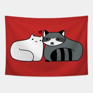 Raccoon and Cat Love Tapestry