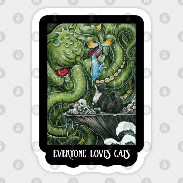 Cthulhu Feeding Cat - Cat Quote - Cats - Sticker