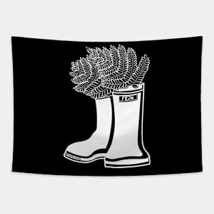 Fern White Lineart Rain Boots Tapestry