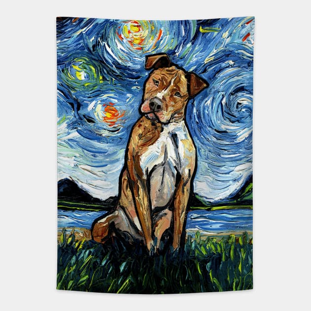 Brown Pitbull Night Tapestry by sagittariusgallery