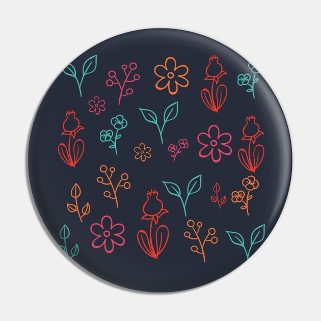 Floral Festive Pattern | Navy Pin by planetary