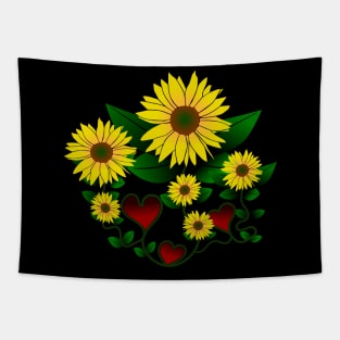 Sunflowers, hearts, flowers, floral, heart, petal Tapestry