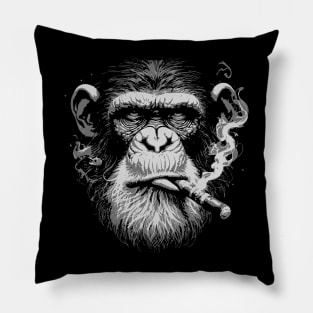 monkey face with cigar Pillow
