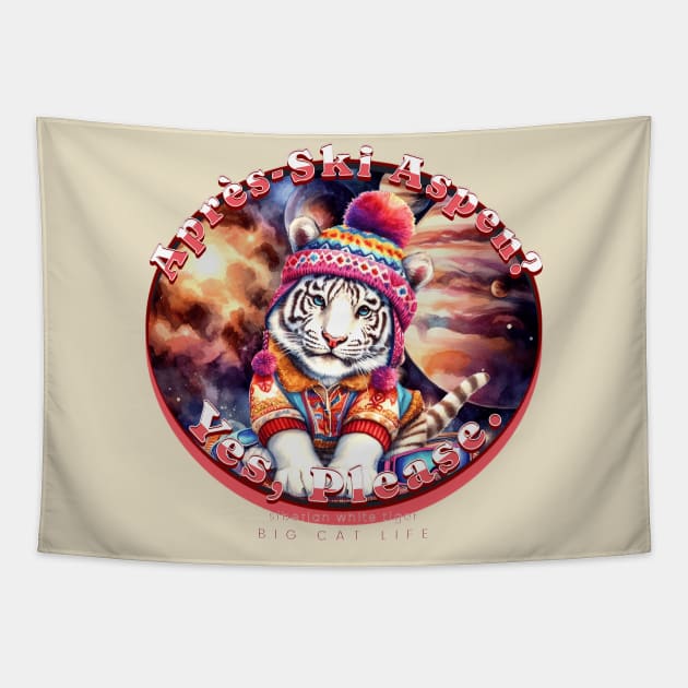 Apres-Ski Aspen Galactic Beanie White Tiger 64T Tapestry by catsloveart