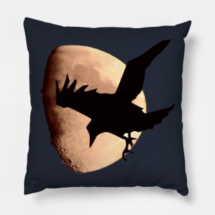 Nocturnal Crow Silhouetted Against A Pink Red Moon Pillow