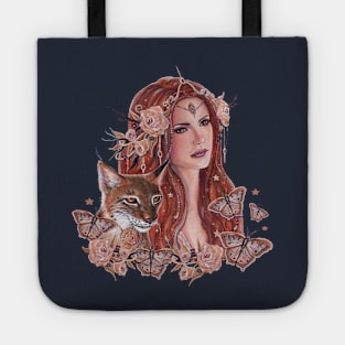 Freya goddess art with lynx by Renee Lavoie Tote