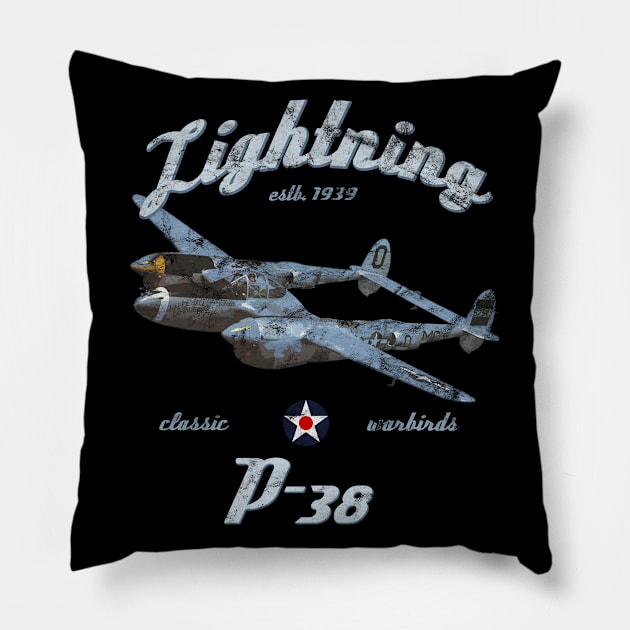 P-38 Lightning WWII Classic Warbird Pillow by DesignedForFlight