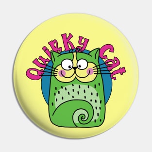 Quirky Cat Green Smiling Cat Pin