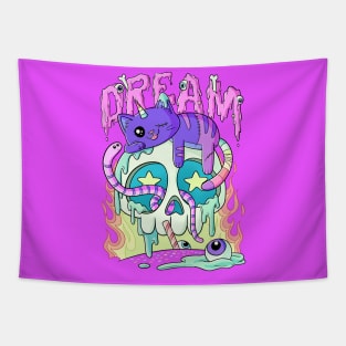 Dream Cute Kawaii Caticorn Skull Pastel Goth Aesthetic Tapestry