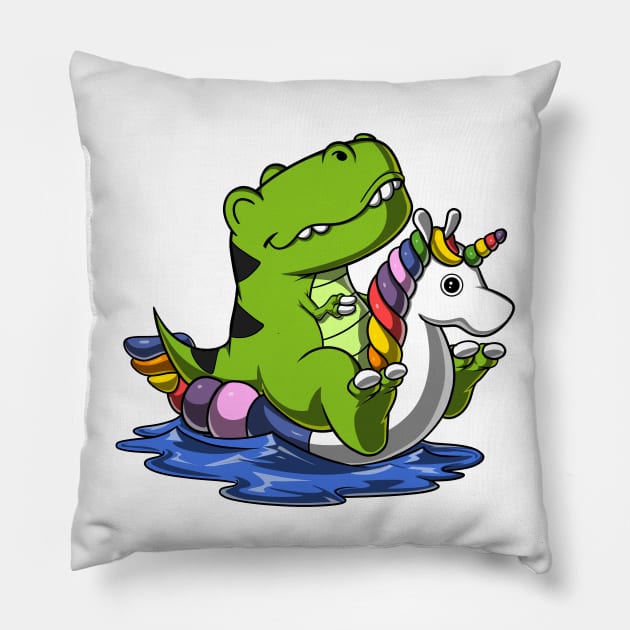 T-Rex Dinosaur Riding Unicorn Float Pillow by underheaven