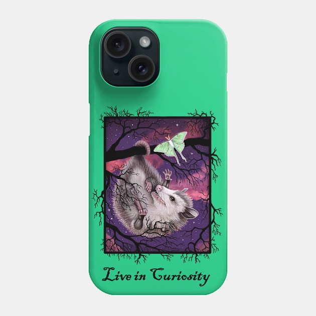 "Live in Curiosity" Opossum and Moth Phone Case by Woodland Muse Crafts