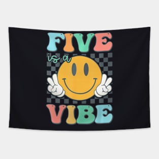 Five Is A Vibe 5Th Birthday Smile Face Hippie Boy Girl Kid Tapestry