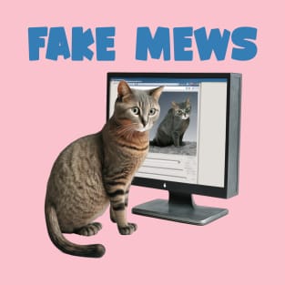 Cat looking at Catbook says fake mews funny T-Shirt
