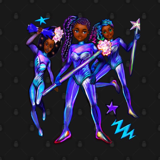 Black African American anime superhero girls from outer space brown skin black women by Artonmytee