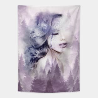 misty forest woman Tapestry