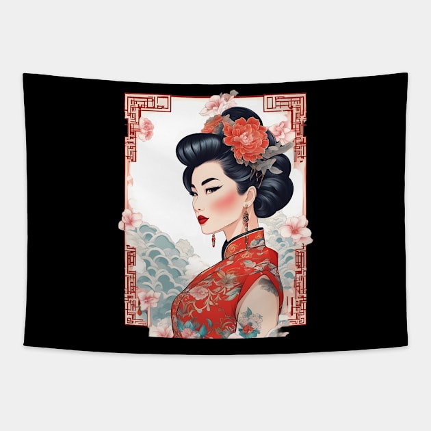 Traditional Chinese Lady Tapestry by animegirlnft