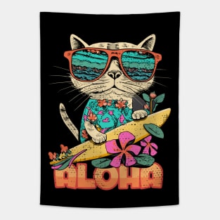 Aloha Surf Cat Hawaii Vintage Tapestry