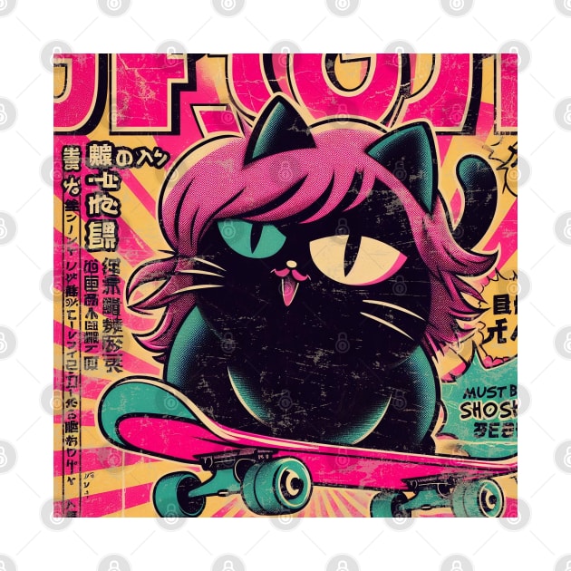 Pink Haired Black Cat Skater Girl by IA.PICTURE