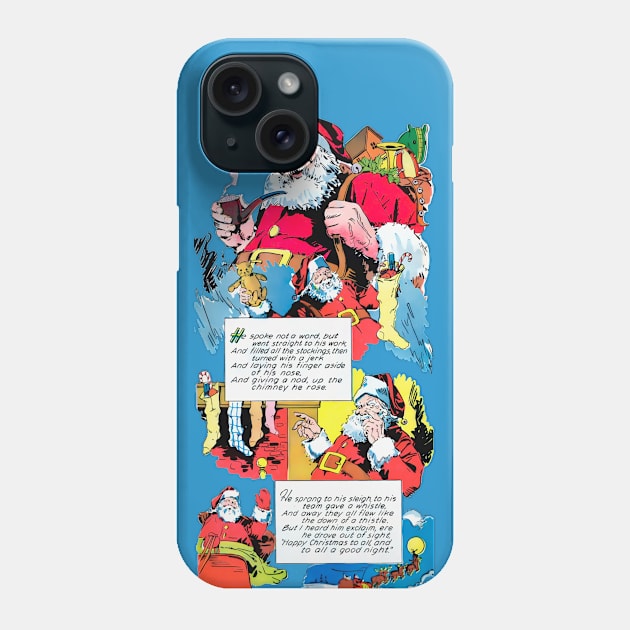 Retro Santa Claus handing out toys down the chimneys at Merry Christmas Vintage Comic Book Phone Case by REVISTANGO