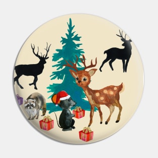 Christmas at the forest animals Pin