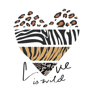 Love is wild slogan with wild animal skin pattern in heart shape T-Shirt