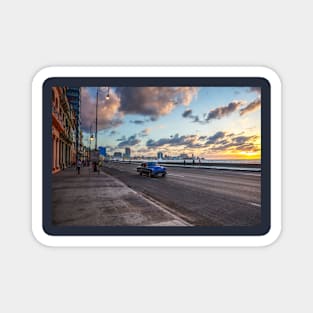 The Malecon, Blue Car, Havana, Cuba Magnet