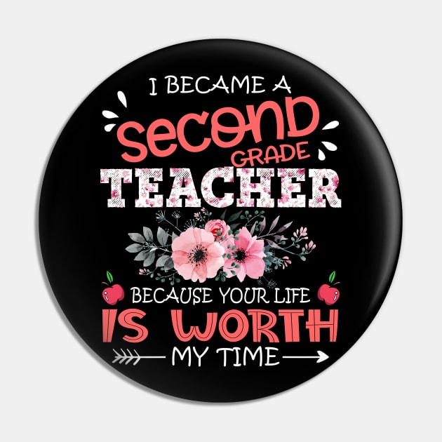 I Became A Second Grade Teacher Because Your Life Is Worth My Time Floral Teaching Mother Gift Pin by Kens Shop