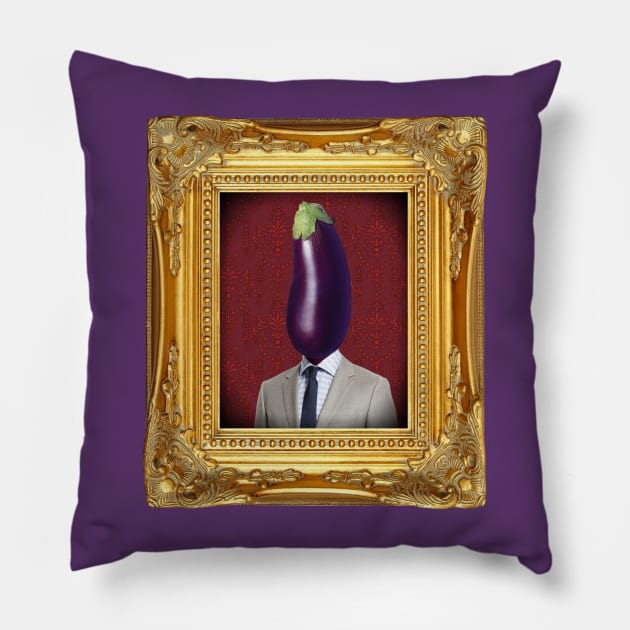 Aubergine Man in Vintage Frame Pillow by FaceTheStrange