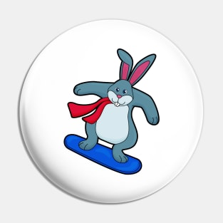 Rabbit as Snowboarder with Snowboard & Scarf Pin