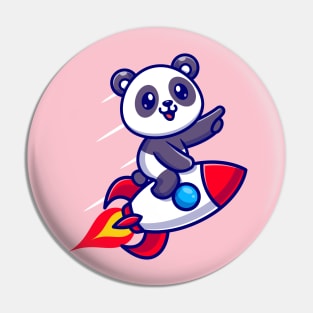 Cute Panda Riding Rocket Cartoon Pin