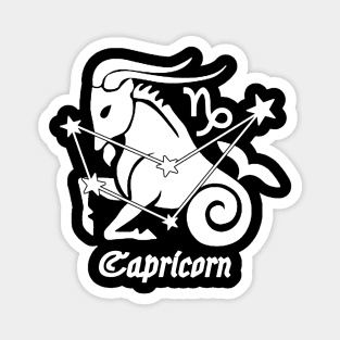 Capricorn - Zodiac Astrology Symbol with Constellation and Sea Goat Design (White on Black Variant) Magnet