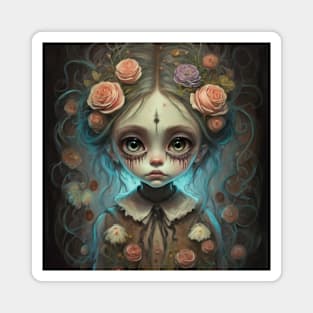 Haunted cute little girl with roses Magnet