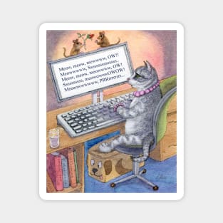 Kitty writing her novel on her computer Magnet