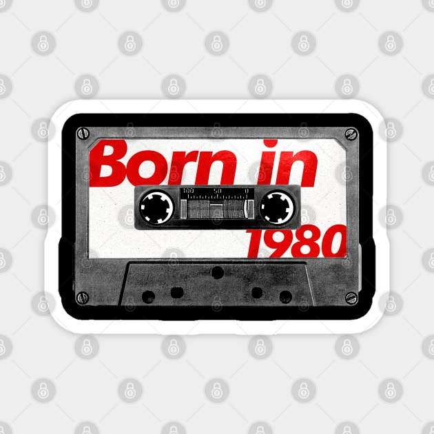 Born in 1980  ///// Retro Style Cassette Birthday Gift Design Magnet by unknown_pleasures