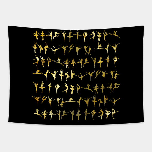 Dance poses silhouette pattern / texture (liquid gold) - ballerina - dance lover, ballet lover gift idea Tapestry by Vane22april