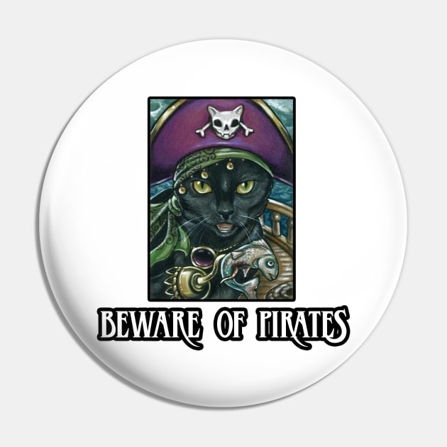 Beware of Pirates - Design 3 - Black Cat Pin by Nat Ewert Art