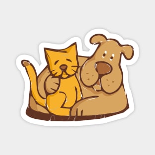 Cat and Dog Cuddling together Magnet