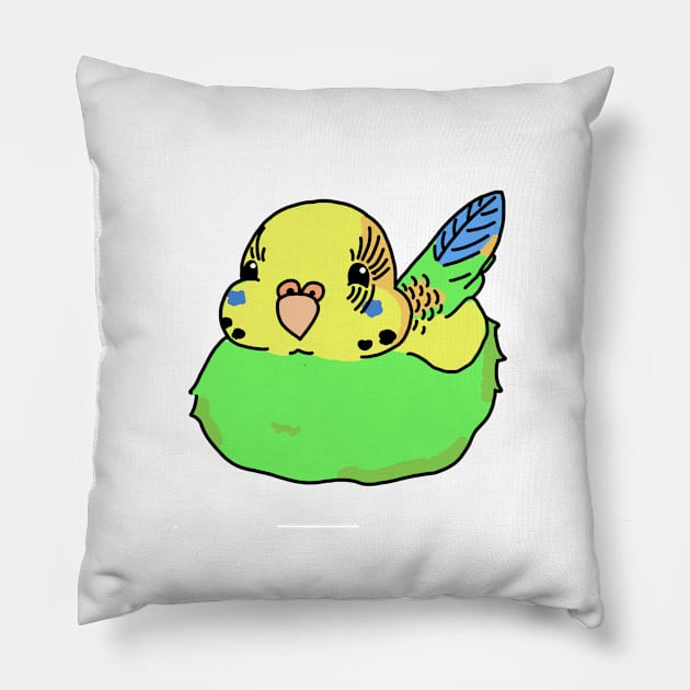 Fat budgie - green Pillow by CMCdoodles